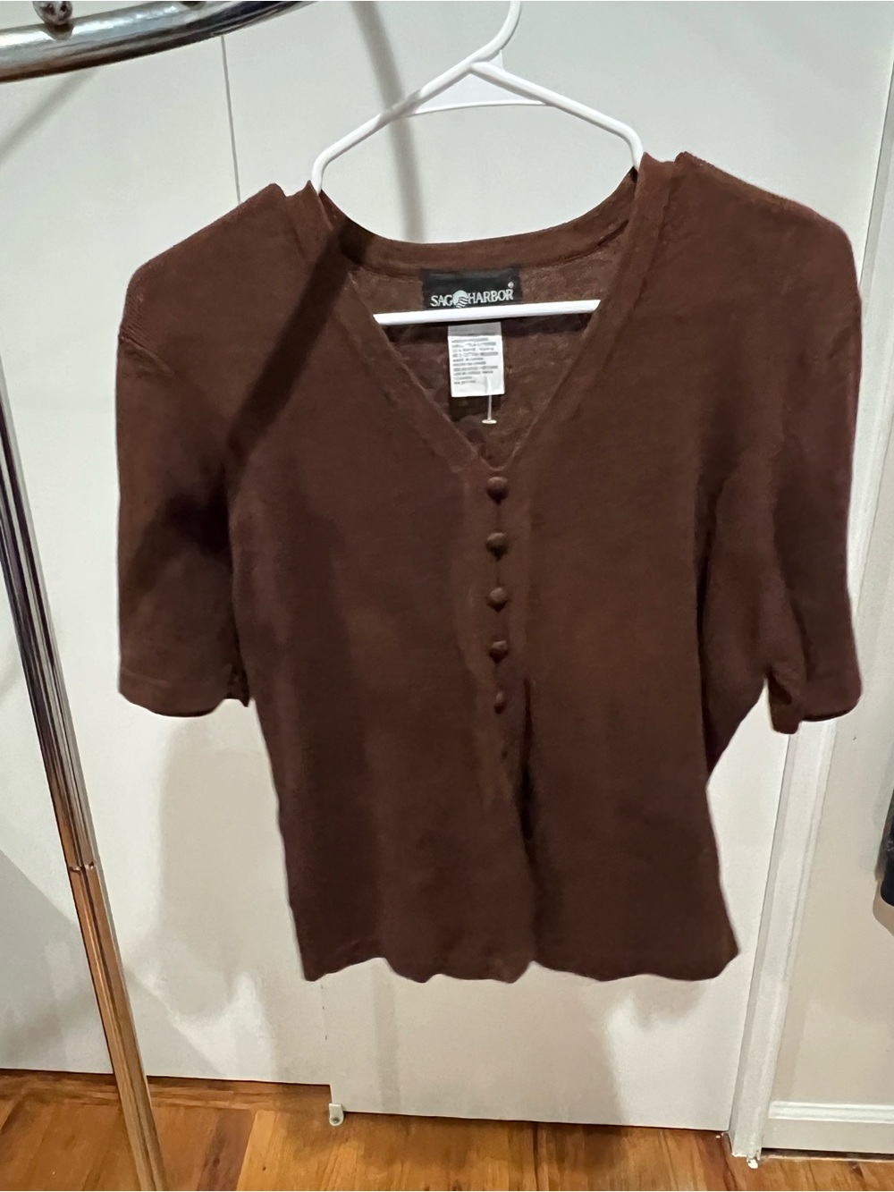 Sag Harbor Brown V-Neck is Button Front Top
